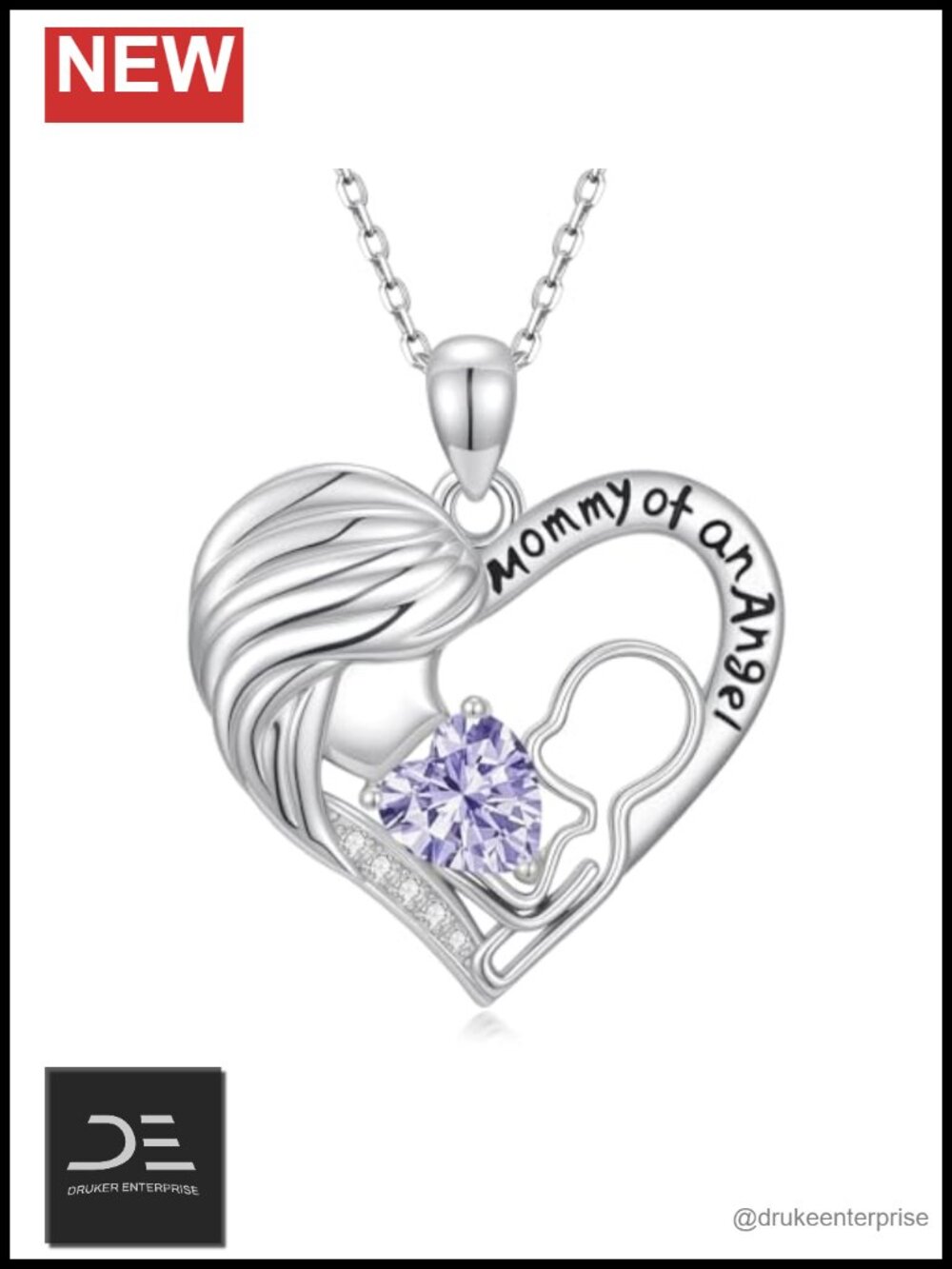 Sympathy Necklace Miscarriage Gift Mommy of Angel 14K White Gold Plated Heart